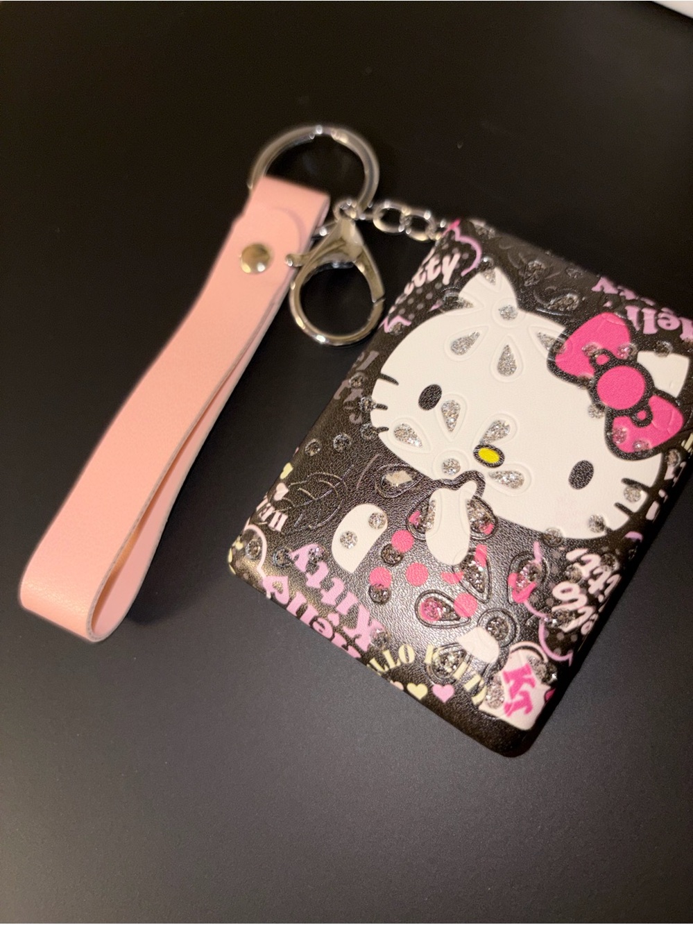 Hello Kitty Pink Wristlet Compact Mirror Holder Keychain